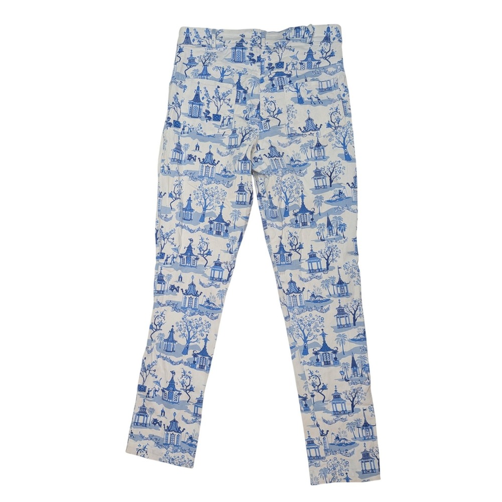 Gretchen Scott Pagoda Toile Pants Womens 29 Blue White Chinoiserie - Picture 2 of 7